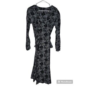 Vintage Elisse Inc. Black A-Line Floral Dress. Padded Shoulder. Small (4)USA!!!